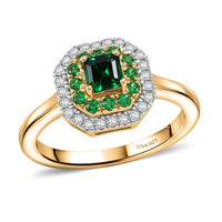 D'Joy AAA Tsavorite Garnet, Moissanite Ring in 18K Vermeil YG Over Sterling Silver (Size 10.0) 0.80 ctw