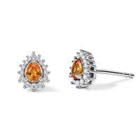 D''Joy Spessartine Garnet and White Zircon 0.50 ctw Stud Earrings in Rhodium Over Sterling Silver