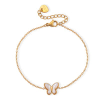 White Shell Pearl Butterfly Bracelet in ION Plated YG Stainless Steel (6.25-7.75In)