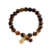 Yellow Tigers Eye 76.00 ctw Beaded Bracelet in Goldtone (6-6.5In)