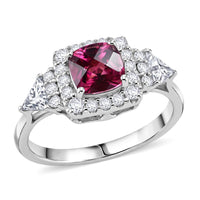 D'Joy Premium Checkerboard Cut Usambara Color Change Garnet and Moissanite 1.94 ctw Ring in Rhodium Over Sterling Silver