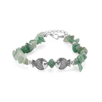 Green Aventurine 47.00 ctw Beaded Stretch Bracelet in Silvertone (7-8.5 In)