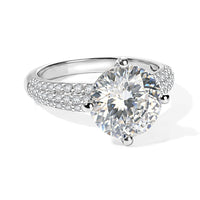 D'Joy Moissanite (Rnd 10mm) Ring in Rhodium Over Sterling Silver (Size 10.0) 3.85 ctw