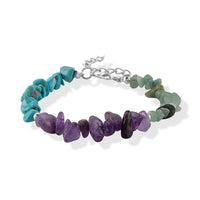 Multi Gemstone 55.50 ctw Beaded Stretch Bracelet in Silvertone (7.25-8.75 In)