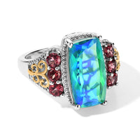EverTrue Peacock Quartz, Orissa Rose Garnet Ring in 18K YG Plated and Platinum Bond (Size 10.0) 6.40 ctw