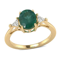 10K Yellow Gold AAA Kagem Zambian Emerald, Luxuriant Lab Grown Diamond (E-F, VS) (0.50 cts) Ring (Size 6.0) 2.35 ctw