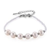 Simulated Diamond and Freshwater Pearl Bracelet in Silvertone (6.5-8.5In)