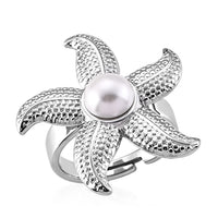 Pearl Starfish Ring in Stainless Steel (Adjustable)