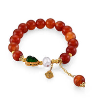 Red Agate 125.00 ctw Beaded Bracelet in Goldtone (6.25-6.75In)