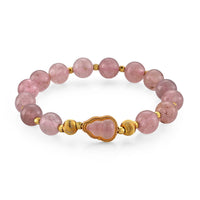 Strawberry Quartz 70.00 ctw Beaded Bracelet in Goldtone (6.25-6.75In)