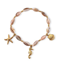Natural Color Shell Beaded Bracelet in Goldtone 6.5-7 In