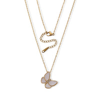 Simulated Pearl and Simulated Diamond Necklace in Goldtone Stainless Steel 18 Inches