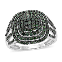 TLV D'Joy Green Diamond (IR) Ring in Rhodium Over Sterling Silver (Size 6.0) 1.00 ctw