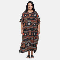Winlar Black Floral and Wave Boho Print Kaftan - One Size Fits Most