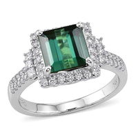 Certified & Appraised Luxoro 10K White Gold AAA Pirineu Lagoon Tourmaline, Diamond (I2) (0.48 cts) Ring (Size 6.0) 2.00 ctw