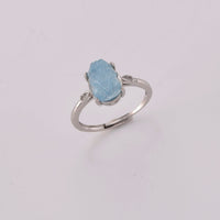 Aquamarine and Simulated Diamond Ring in Silvertone (Adjustable) 0.64 ctw