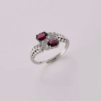 Red Garnet and Simulated Diamond Ring in Silvertone (Adjustable) 0.72 ctw