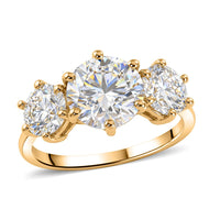 D'Joy Moissanite (Rnd 8mm) Trinity Spark Ring in 18K YG Plated Sterling Silver (Size 10.0) 3.50 ctw