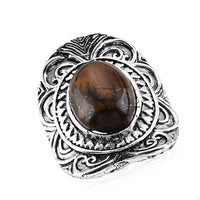 Simulated Brown Cat's Eye Ring in Silvertone (Adjustable)