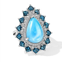 D''Joy AAA Larimar and Multi Gemstone 10.70 ctw Ring in Rhodium Over Sterling Silver (Size 6.0)