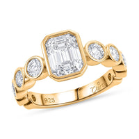 Clarte Helena Collection Moissanite (Emerald 8x6mm) Ring in 14K YG Over Sterling Silver (Size 6.0) 2.75 ctw