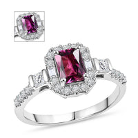 D'Joy Premium Usambara Color Change Garnet, Moissanite Ring in Rhodium Over Sterling Silver (Size 10.0) 1.75 ctw