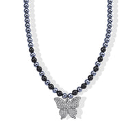 Terahertz and Shungite 210.00 ctw, Austrian Crystal Beaded Butterfly Necklace (18-20 Inches) in Silvertone and Stainless Steel