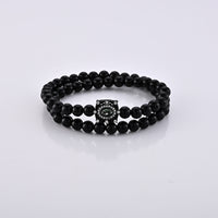 Black Agate 84.00 ctw, Green and White Austrian Crystal Bracelet in Silvertone (6.25-7.75In)