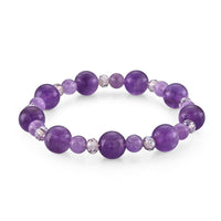 African Amethys 85.00 ctw Beaded Bracelet in Silvertone (6-6.5In)