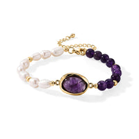Freshwater Pearl, African Amethyst 20.00 ctw Bracelet in Goldtone (6.5-7In)