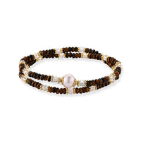 Freshwater Pearl, African Amethyst and Glass Bracelet in Goldtone (6.5-7In) 35.00 ctw