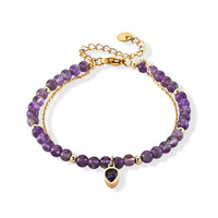 Amethyst & Purple Glass Beaded Stretch Bracelet in Silvertone (7.25-9.25 In) 18.00 ctw