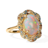 Premium Ethiopian Welo Opal and Luxuriant Lab Grown Multi Color Diamond SI 4.40 ctw Ring in 18K Vermeil Yellow Gold Over Sterling Silver (Size 10.0)