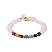 African Amethyst and Multi Gemstone Beaded Bracelet in Goldtone (7.50-9.50In) 40.00 ctw