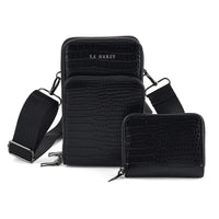 La Marey Black Faux Leather Women''s Mobile Crossbody Bag and Card Holder Wallet RFID with Shoulder Strap