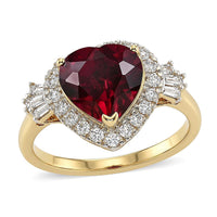 Certified & Appraised 10K Yellow Gold AAA Usambara Color Change Garnet, Luxuriant Lab Grown Diamond (G-H, SI) (0.34 cts) Heart Ring (Size 10.0) 3.82 ctw