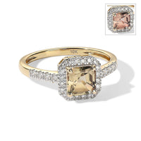 10K Yellow Gold Asscher Cut AAA Turkizite, Luxuriant Lab Grown Diamond (G-H, SI) (0.25 cts) Ring (Size 10.0) 1.65 ctw