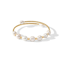 White Freshwater Cultured Pearl Cuff Beaded Bracelet in Silvertone (Adjustable)