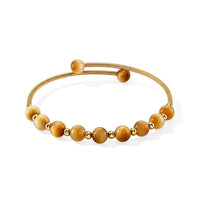 Yellow Tiger Eye 10.00 ctw Cuff Beaded Bracelet in Goldtone (Adjustable)