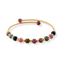 Multi Tourmaline 6.00 ctw Cuff Beaded Bracelet in Goldtone (Adjustable)