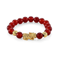 Red Agate 130.00 ctw Beaded Stretch Bracelet in Goldtone
