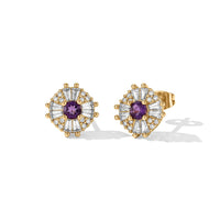 Amethyst and Simulated Diamond 10.00 ctw Earrings in Goldtone