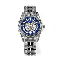 Genoa Austrian White and Black Crystal Automatic Mechanical Dondong Movement Watch with Stainless Steel Strap