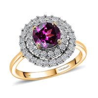 AAA Radiant Ember Garnet and Luxuriant Lab Grown Diamond G-H SI 2.15 ctw Ring in 10K Yellow Gold