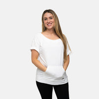 Closeout Nine West White Off Shoulder Sweatshirt With Kangaroo Pocket - L