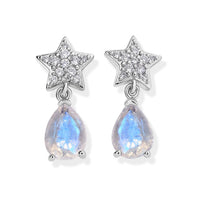 EverTrue Rainbow Moonstone and White Zircon 2.40 ctw Dangling Earrings in Platinum Bond