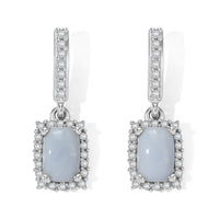 D''Joy Oregon Blue Opal and White Zircon 1.30 ctw Earrings in Rhodium Over Sterling Silver