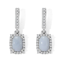 D''Joy Oregon Blue Opal and White Zircon 1.30 ctw Earrings in Rhodium Over Sterling Silver