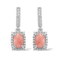 D''Joy Peach Opal, White Zircon Earrings in Rhodium Over Sterling Silver 1.20 ctw