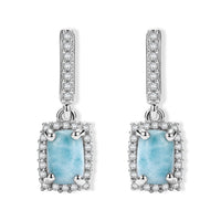 D''Joy Larimar, White Zircon Earrings in Rhodium Over Sterling Silver 1.70 ctw